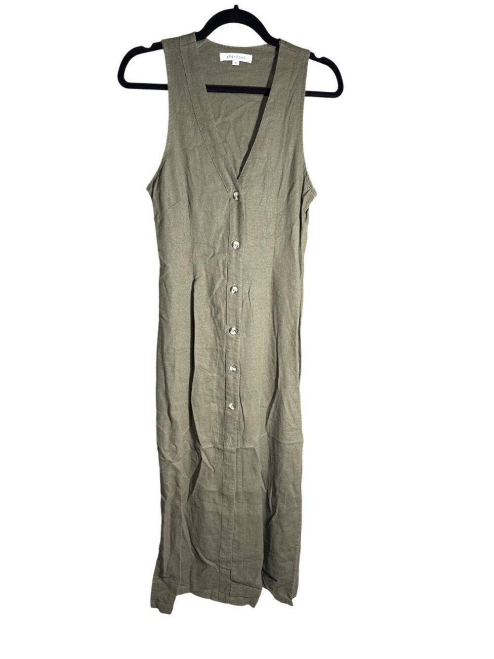 NWT Ava & Esme Olive Linen-Blend Button-Front Maxi Dress Small